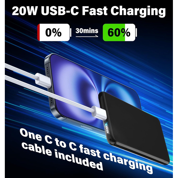 Power Bank MagSafe 5000mAh з підтримкою PD 20W та QC 3.0 - Білий/Чорний. Швидка зарядка, USB-C, для iPhone 17/16/15/14/13