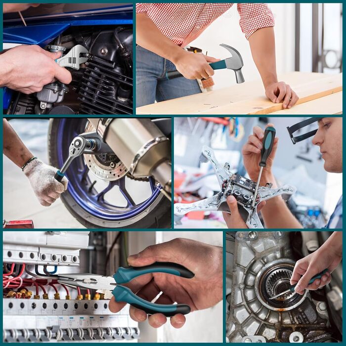 Набір інструментів Sundpey 255 шт. з акумуляторною дриль-шуруповертом 21V, акумуляторний набір з 2 * 2000mAh акумуляторами, ящиковий інструмент з шухлядою для ремонту дому та автомобіля, блакитний