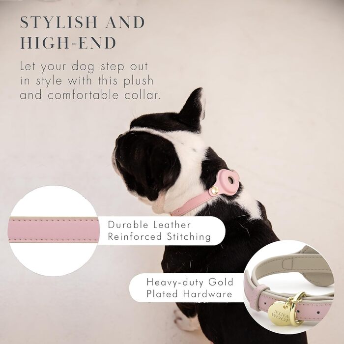 Cupertino Dog Collars, Harnesses & Leashes from Vegan Leather with Dog Tracker Device Holder, Adjustable Dog Collar (Small (Neck: 12x15), Pink) (Medium (Neck: 15x19), Pink)