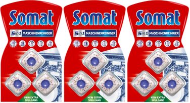 Очищувач для посудомийних машин SOMAT 5in1 Anti-Kalk, засоби для щомісячного чищення та догляду за пральною машиною, 3 шт