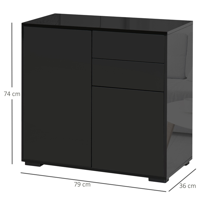 HOMCOM Sideboard Black Storage Cabinet with 2 Drawers & 2 Doors, Tip-Over Protection for Living Room, Bedroom, 117x36x74cm
