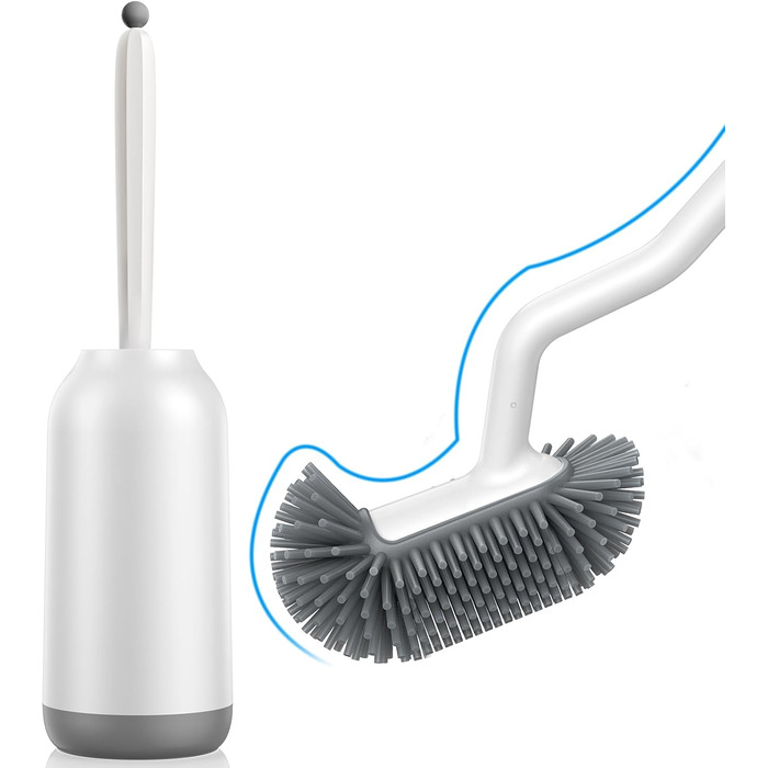 Силіконова щітка для унітазу HAMITOR з тримачем: гнучка щітка для унітазу з очищувачем країв - швидковисихаючий набір щіток для унітазу з тримачем для ванної кімнати. Підвісна щітка для унітазу без свердління, 1 шт. (Блискучий білий, 1 шт.)