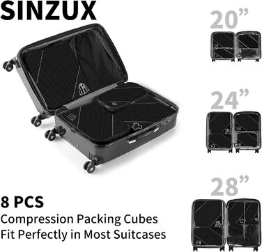 Органайзер для валізи, набір 6 шт. Компресійні кубики для пакування, дорожній органайзер, чорний (8 шт.)