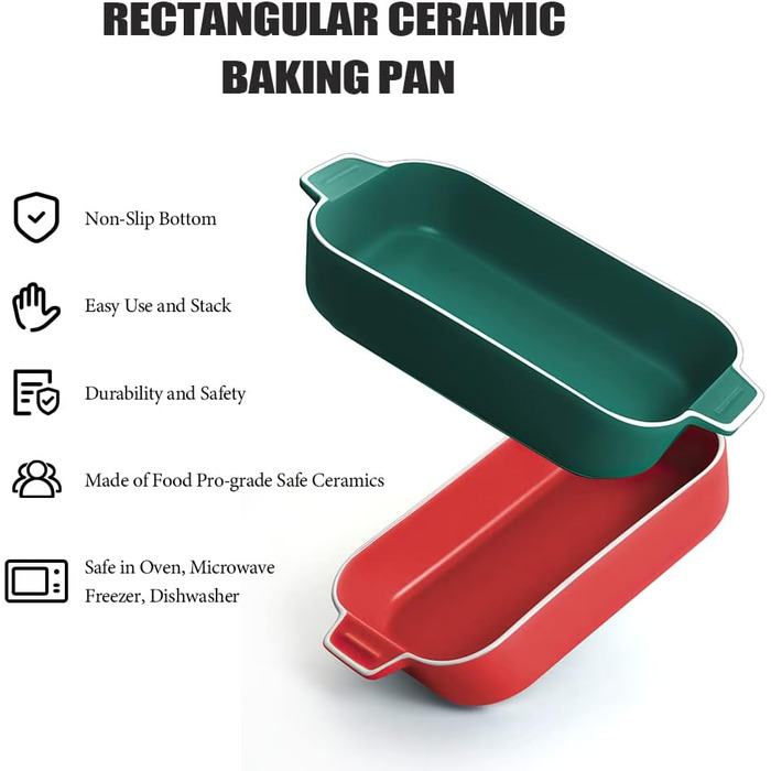 Форма для лазаньї, 2 шт, 22 x 12 см, керамічна, з ручкою, блакитна та зелена