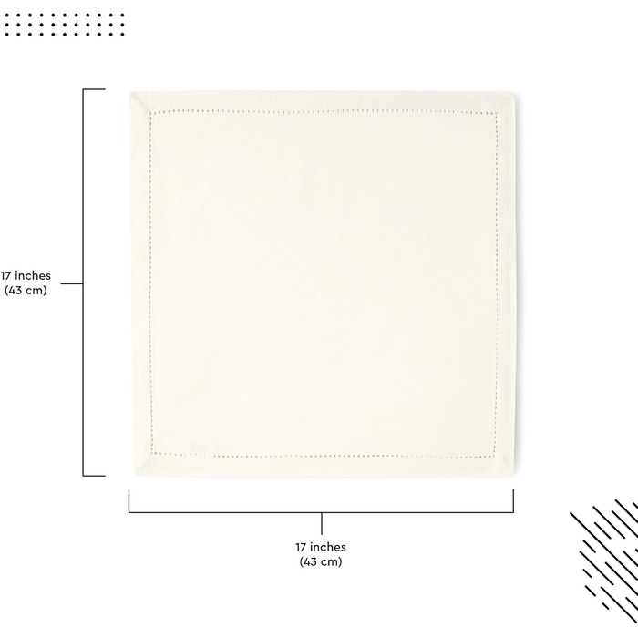 Encasa XO Cloth Napkin Set of 12 | Pure Cotton with Hemstitch Design | Natural | Square Size 43x43 cm | Table Napkins – Machine Washable & Reusable