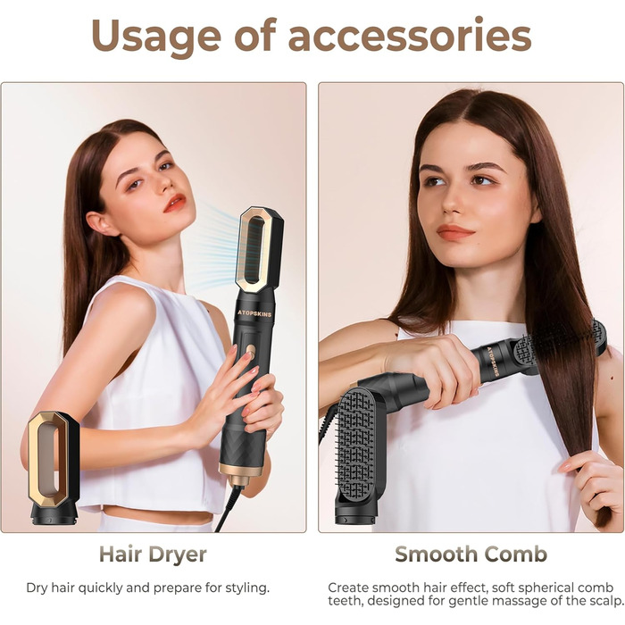 Набір для укладки волосся Pro Hairstyler 6 в 1: фен-щітка, стайлер, іонізація, 1000W, чорно-золотий
