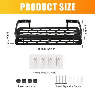 Поличка для душу без свердління, алюміній, 2 шт. Водостійка поличка для ванної кімнати, органайзер для шампуню, аксесуарів, 30,5×13×5,5 см (A Срібло)