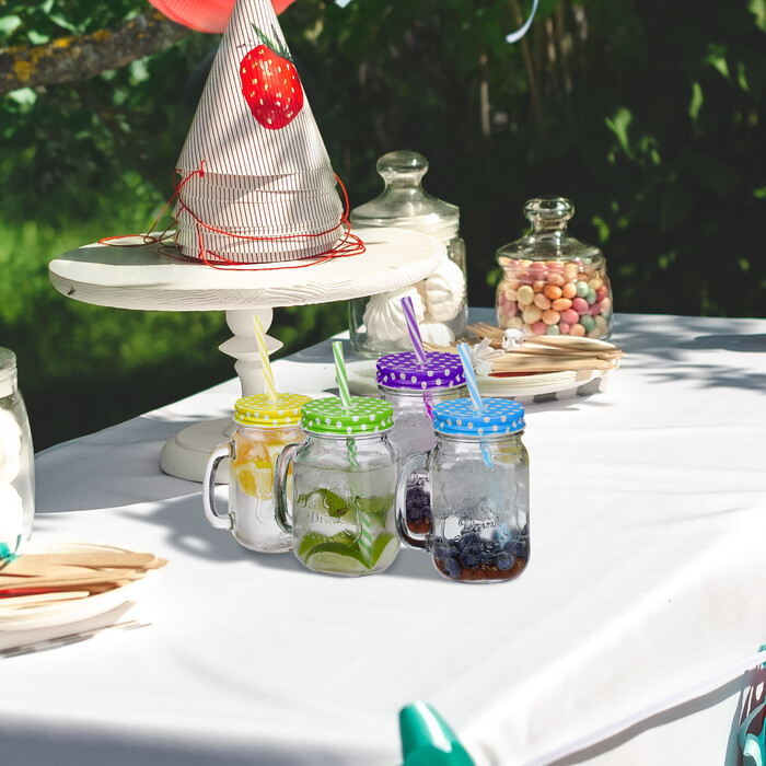Relaxdays Set of 4 Colorful Drinking Glasses with Lids