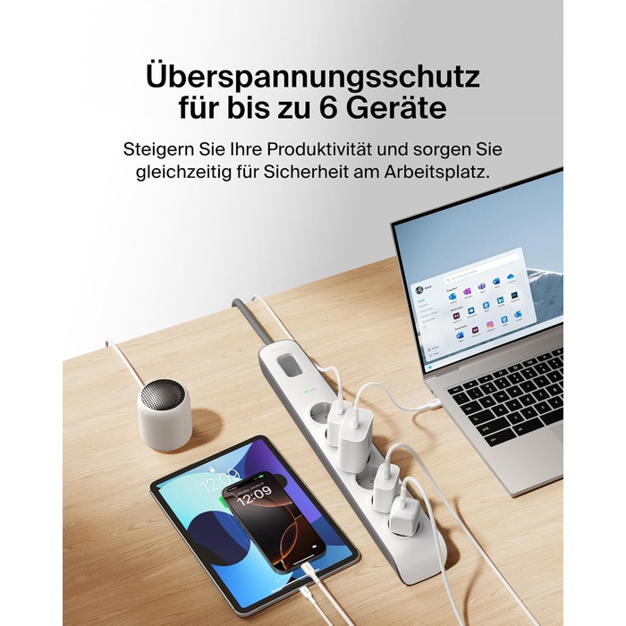 Захисна мережева стрічка Belkin 6-fach з USB, 6 розеток, 650 Дж, 2 м, для дому та офісу