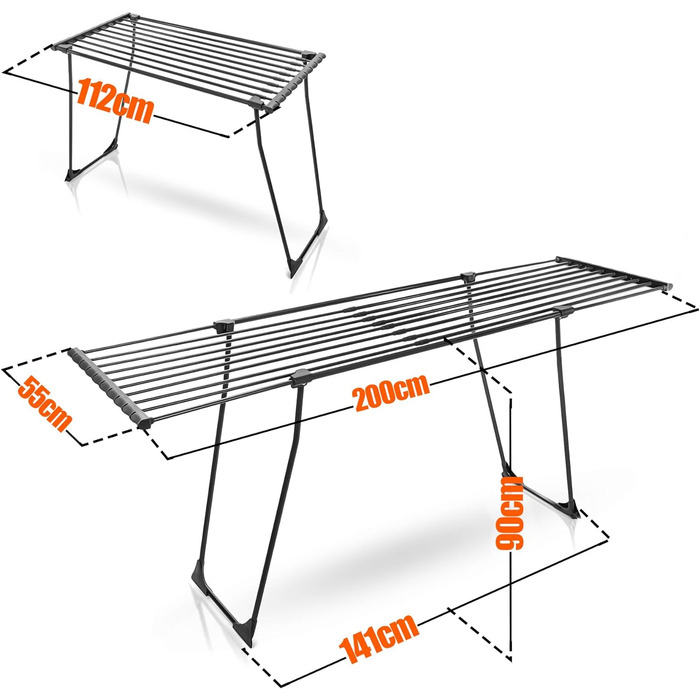 BigDean Telescopic Bed Sheet Drying Rack Black with Wheels - Without Obstructive Crossbar - Black Edition 20m Extendable - Winged Clothes Dryer Clothes Dryer