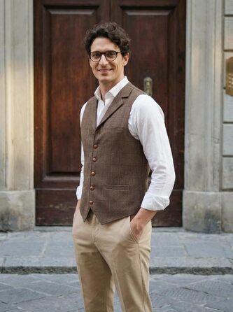 Чоловічий жилет для костюма Slim Fit в клітку з вовни Твід, для весілля, ділових зустрічей, смокінгу, кавового кольору