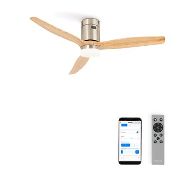 Вентилятор стельовий WINDCALM M з підсвічуванням, ABS, Нікель, колір темне дерево, з Wi-Fi та пультом ДУ, 40W, Ø132cm, таймер (4 год), літньо-зимовий режим, з підсвічуванням