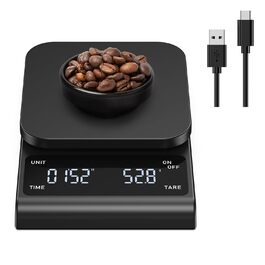 Ваги для кави Brifit з таймером, ваги для еспресо 3 кг/0.1 г, високоточні ваги, USB-зарядка, ваги для кухні, LED-дисплей, функція тарування, автоматичне вимкнення, чорний
