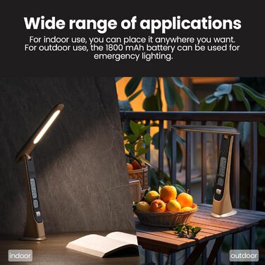 LED настільна лампа на акумуляторі, диммування, USB зарядка, годинник, сенсорне керування, портативна для дому, читання, офісу