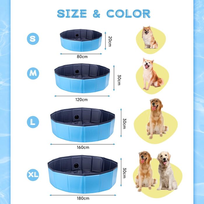 Nobleza Hundepool for Large & Small Dogs, Foldable Dog Wading Pool, Stable Dog Bathtub, Swimming Pool for Cats, 80 * 20cm, S, (180*30cm, Blue)