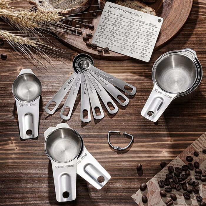 Measuring Cup and Spoon Set, 304 Premium Stainless Steel Cups and Spoons, Kitchen Gadgets for Cooking, Baking (Set-01)
