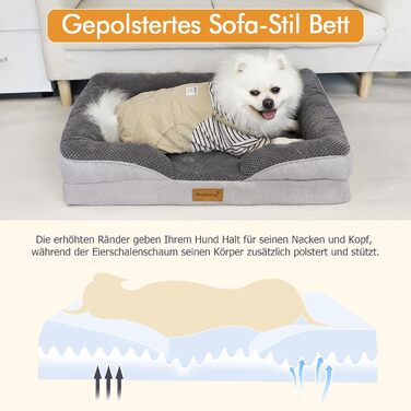 Orthopedic Dog Bed for Large Dogs - Dog Basket, Dog Sofa, Washable with Oval Foam, Dog Couch with High Rim and Non-Slip Bottom for Large Dogs, 111x80cm