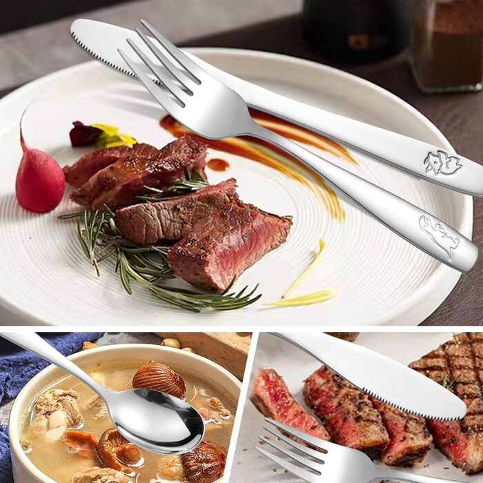 Набір дитячого столового приладдя з нержавіючої сталі (6 шт.) - 2 виделки, 2 ножі, 2 ложки. З гравіюванням, від 3 років.