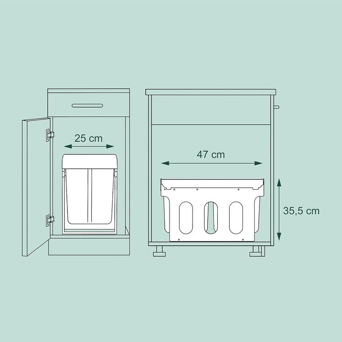 Вбудований відрізок для сміття Relaxdays для кухні, висувний, для під шафки, 15 л + 2x8 л, пластик, сірий