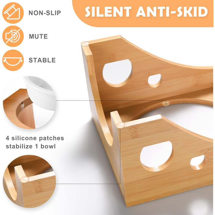 Набір мисок для котів та собак Cinnani: 3 шт. з бамбукової підставки та силіконового покриття
