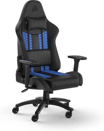 Ігрове крісло Corsair TC100, екошкіра, чорний/синій, універсальний розмір