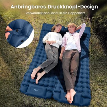 Надувний килимок для кемпінгу Tuocal Isomatte, 9 см, з вбудованим насосом, антиковзаюча поверхня, для відпочинку на природі, подорожей та наметів (блакитний)