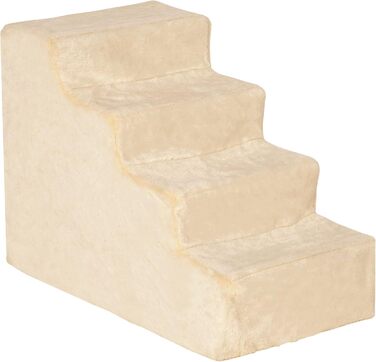 PawHut 4-Step Dog Stairs, 35 cm Cat Stairs for Bed and Sofa, Pet Stairs for Dogs and Cats up to 5 kg, Plush Appearance, Beige