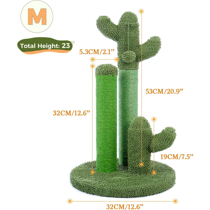 Kratzbaum Kaktus, creative cat tree design, 3 post set, green - 42 * 68.5cm, AY405-HZ--66GN-B (M, Green)