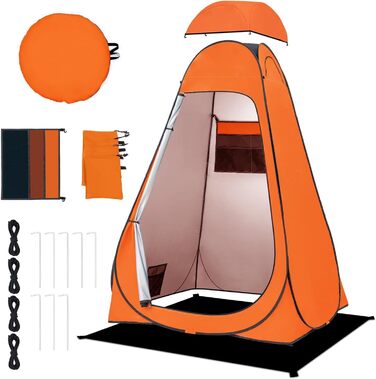 Brian & Dany Pop Up Camping Shower Tent - Portable Changing Tent with Rainfly & Windows - Outdoor Privacy Shelter - UPF 50+ Waterproof - Green/Orange