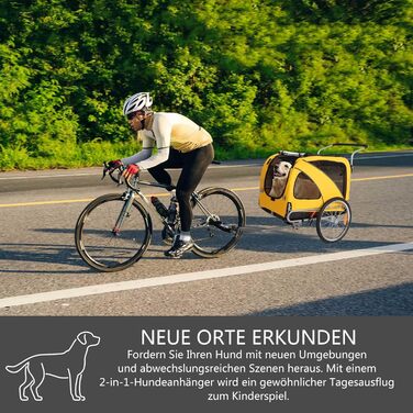 Трансформер для собак XL: велосипедний/біговий, 2-в-1, з гальмом та світловідбивачами, 600D Oxford, до 40 кг, жовтий