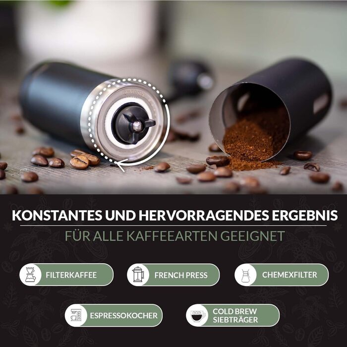 Manual Coffee Grinder with Conical Burr I Adjustable Grind Size - Stainless Steel Coffee Grinder with Brush I High-Quality Hand Coffee Grinder - Hand Coffee Grinder