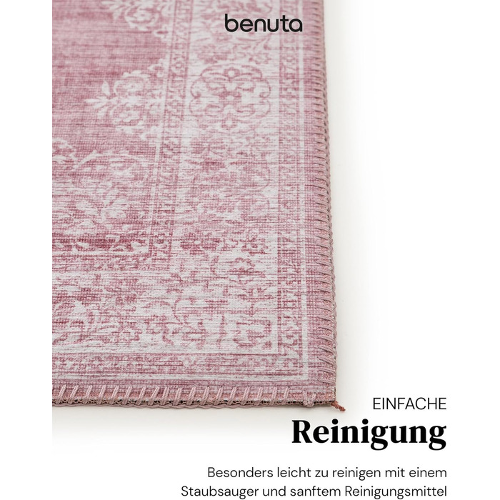 benuta pop Laury Rug - Synthetic Fiber - Rectangular & in Vintage Style - Easy Care for Living Room, Bedroom, Pink, 160x230 cm 160 x 230 cm (Rectangular) Pink