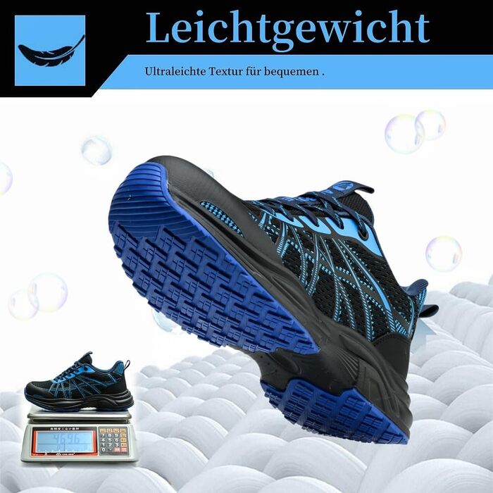 Черевики безпеки для чоловіків та жінок. Легкі спортивні робочі черевики з металевим носком, неслизькі, дихаючі. Розмір 44 EU, синій.