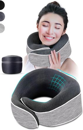 AIRTH® Подушка для шиї з піною Memory Foam 360° з кріпленням на липучці - Ергономічна підтримка шиї з знімним чохлом для максимального комфорту та відпочинку (Світло-сіра)