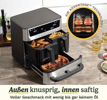 Фритюрниця Cuisinart XXL 10.4L з двома зонами нагріву | Без PFAS та хімікатів | Для смаження, грилю, випікання, дегідратації та підтримання тепла | 2 камери (2 x 5.2L) | 8+ порцій | Деталі придатні для миття в посудомийній машині (3 камери, нержавіюча ста