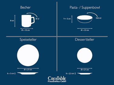 Набір посуду Creatable Serie Lava Stone (6 предметів) з кераміки, придатний для миття в посудомийній машині та використання в мікрохвильовці, зроблене в Португалії