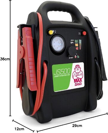 Бустер для авто MAXTOOLS JS500 2200A 22Ah — Пусковий пристрій (Jump Starter) для 12V дизельних та бензинових двигунів, Powerbank з LED-ліхтарем та USB