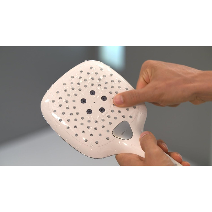 hansgrohe Raindance Select E Showerhead, Hand Shower with Square Shower Arm (150 x 150 mm), Showerhead with Anti-Limescale Function, 26550000 (3 Spray Patterns, White/Chrome)