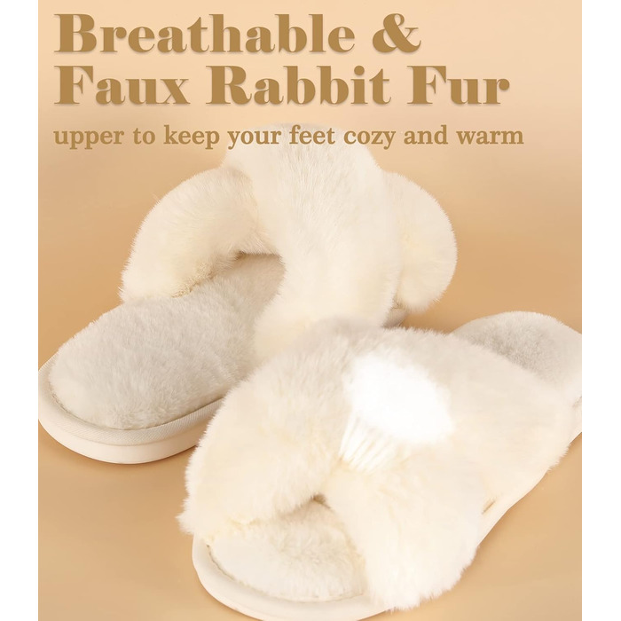 Тапочки жіночі Ankis з плюшу, теплі зимові, з перехресними ремінцями, з піною з пам'яті, відкриті пальці, жіночі пухнасті тапочки для дому та вулиці (білий, чорний, сірий, рожевий, верблюжий) 36/37 EU Білий