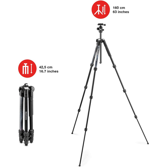 Штатив Manfrotto Element MII з алюмінію, чорний, 4 секції, BH - MKELMII4BK-BH