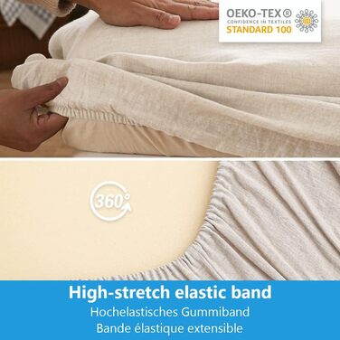 Simple & Opulence Fitted Sheet up to 35cm Side Height, 100% Pure Washed Linen, Temperature-Regulating and Breathable Fitted Sheet with Elastic, Certified Öko-Tex, 182x200cm, Natural Linen