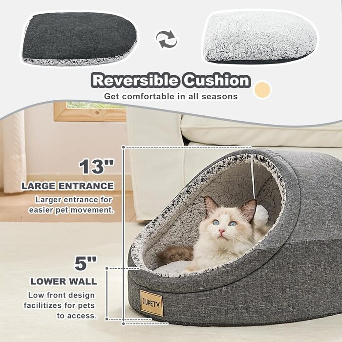 Jiupety Cat Cave, Cat House, Cat Basket, Cat Bed with Non-Slip Bottom, Cat Bed with Washable Detachable Cushion, M (16.1 x 16.1 x 13 inches), Dark Gray