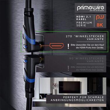 HDMI кабель 8K 2.1 з кутовим роз'ємором 90° - 3 метри - підтримка 8K@60Hz, DSC, HDR, eARC, VRR, Dolby Vision