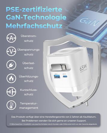 Зарядний пристрій 65W USB-C GaN з кабелями для Apple Watch, iPhone, iPad, MacBook, Samsung Galaxy - білий