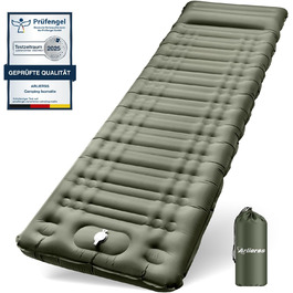 Arlierss Self-Inflating Camping Sleeping Pad with Foot Pump & Pillow - 12cm Thick, Ripstop, Portable, Outdoor, Hiking, Travel, Beach - Army Green