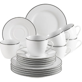 Mäser Nola - 12-Piece Dinnerware Set (White with Black Rim) - Plates, Bowls, Coffee Service
