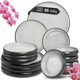 Moritz & Moritz SOLID UNI Dinnerware Set for 12 People Grey, 36-Piece - Modern Stoneware Dinner Set - Microwave & Dishwasher Safe, Dinnerware, Tableware, Combination Service for 12 People Grey Dinnerware Set (12 pcs)
