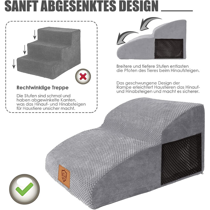 Сходинки для собак Myiosus: 2 сходинки, водонепроникні, з неслизьким покриттям, для диванів та ліжок, знімний чохол, портативні, сірого кольору