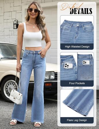 Джинси жіночі Schlaghose з високою талією, Bootcut, еластичні, світло-блакитні, розмір XL