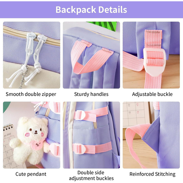 Набір шкільних рюкзаків IvyH 5-ти частинний: рюкзак, пенал, сумка для підручників, нагрудна сумка, сумка для покупок. Для дівчаток 3-7 класів. Рожевий колір.